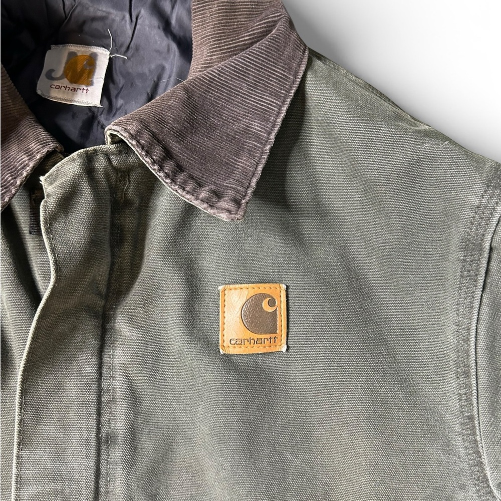 Vintage Carhartt Detroit Jacket Moss Green Duck Canvas Workwear XL - Picture 9 of 14